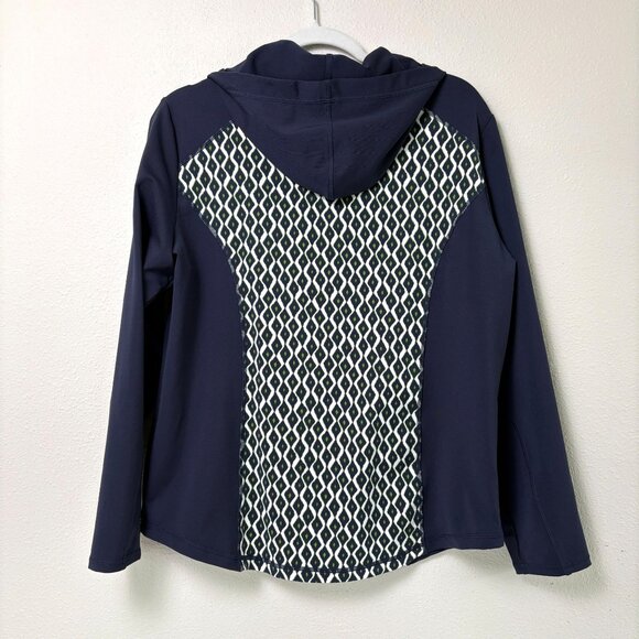 Chicos Zenergy Full Zip Hooded Jacket Size 2 US L Navy Green Geometric Print - Picture 5 of 10